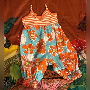 Bonnie Baby Orange & Blue Floral Jumpsuit Size 12 Months Like New